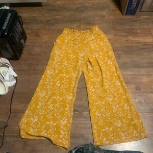 Yellow floral flowy pants
